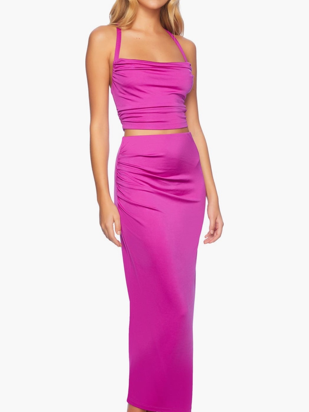 Susana Monaco Fuchsia Ruched Maxi Skirt- Medium